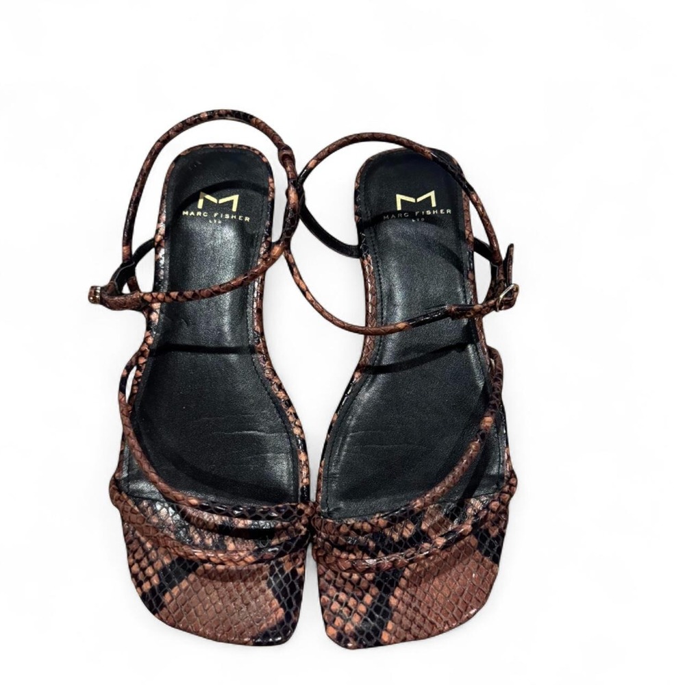 Marc Fisher Brown Snake Print Strappy Sandals
